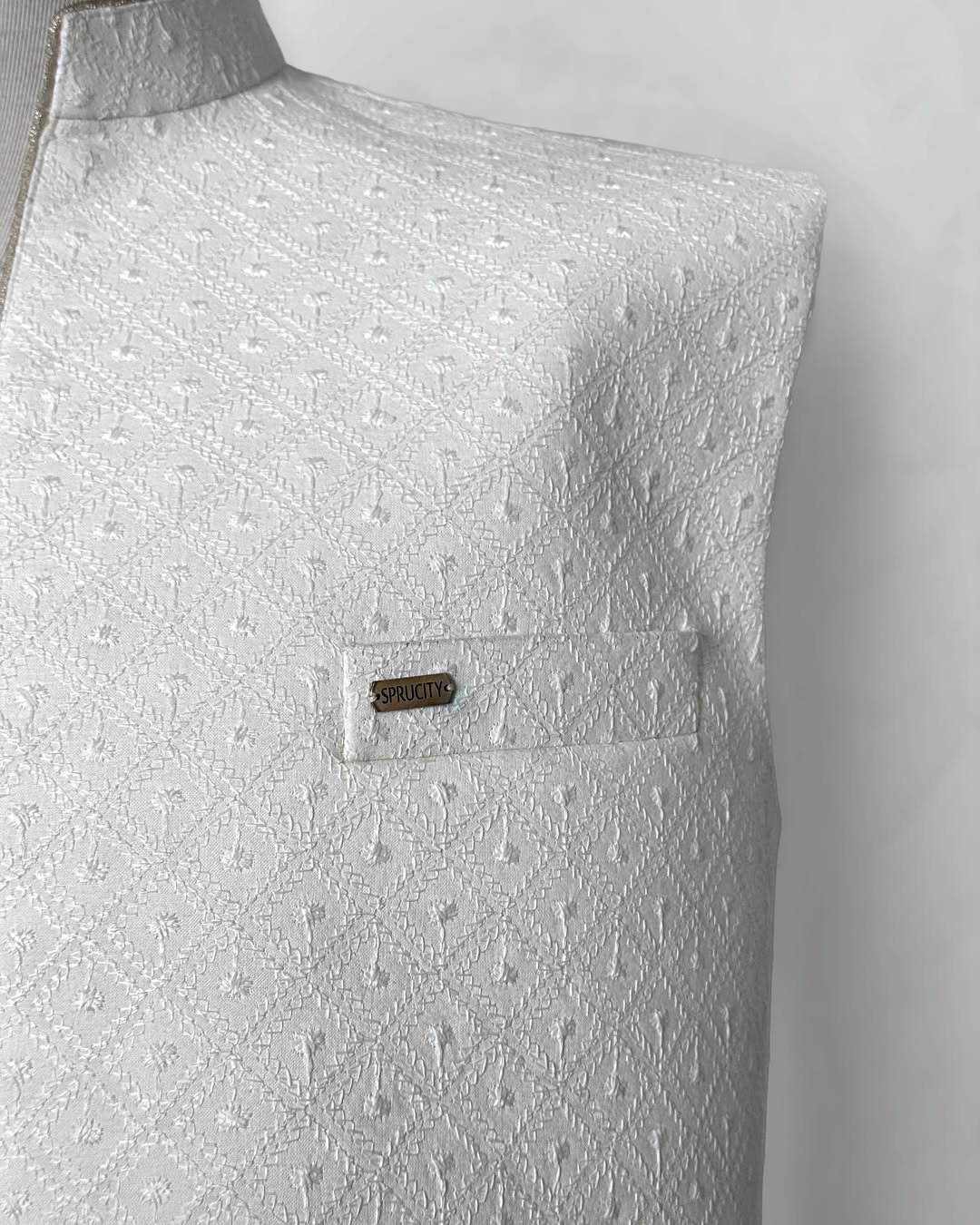 White 3 Piece Shalwar Kameez with Waistcoat & Khussa