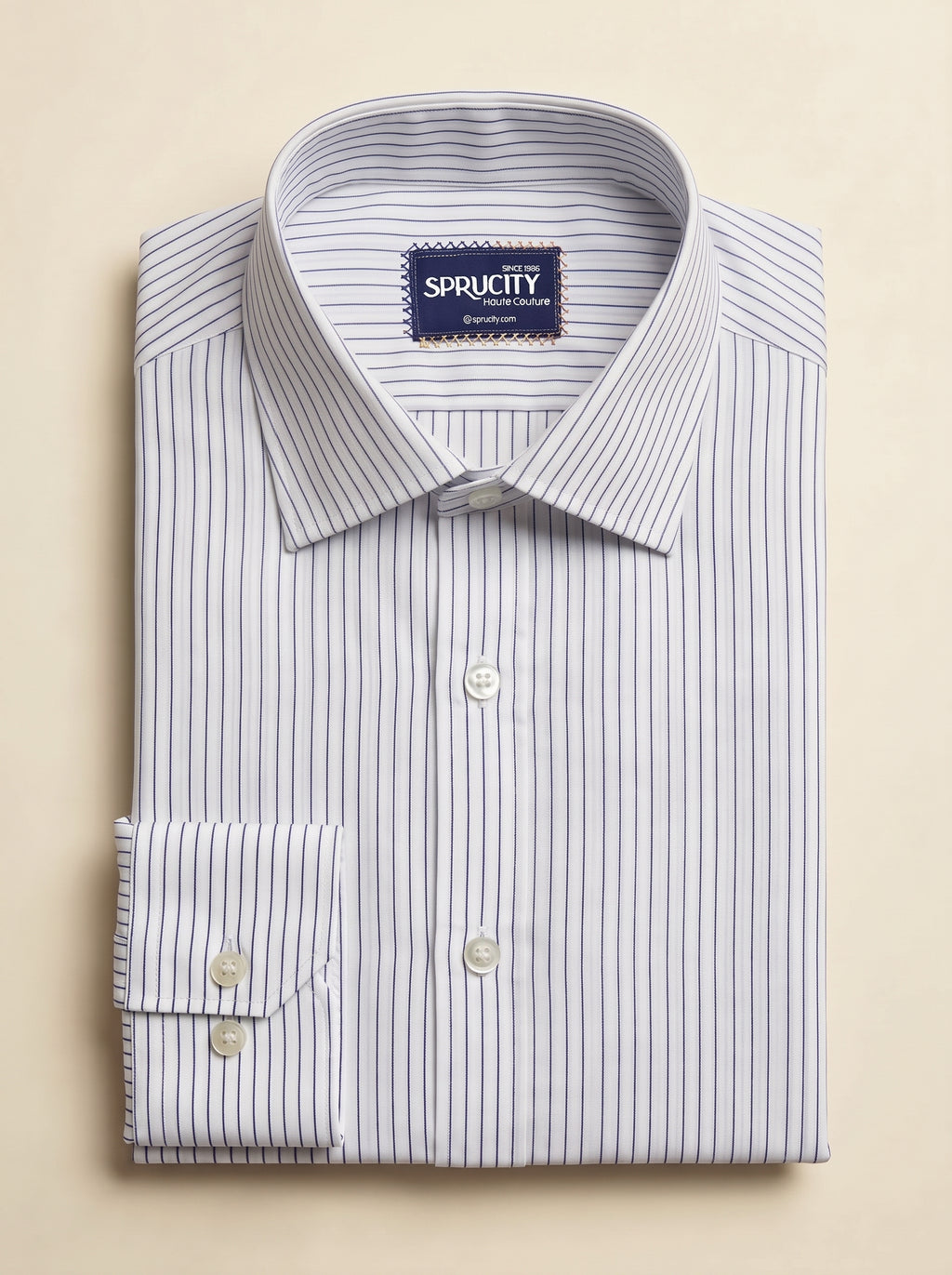 White & Blue Micro-Zigzag Stripe Shirt
