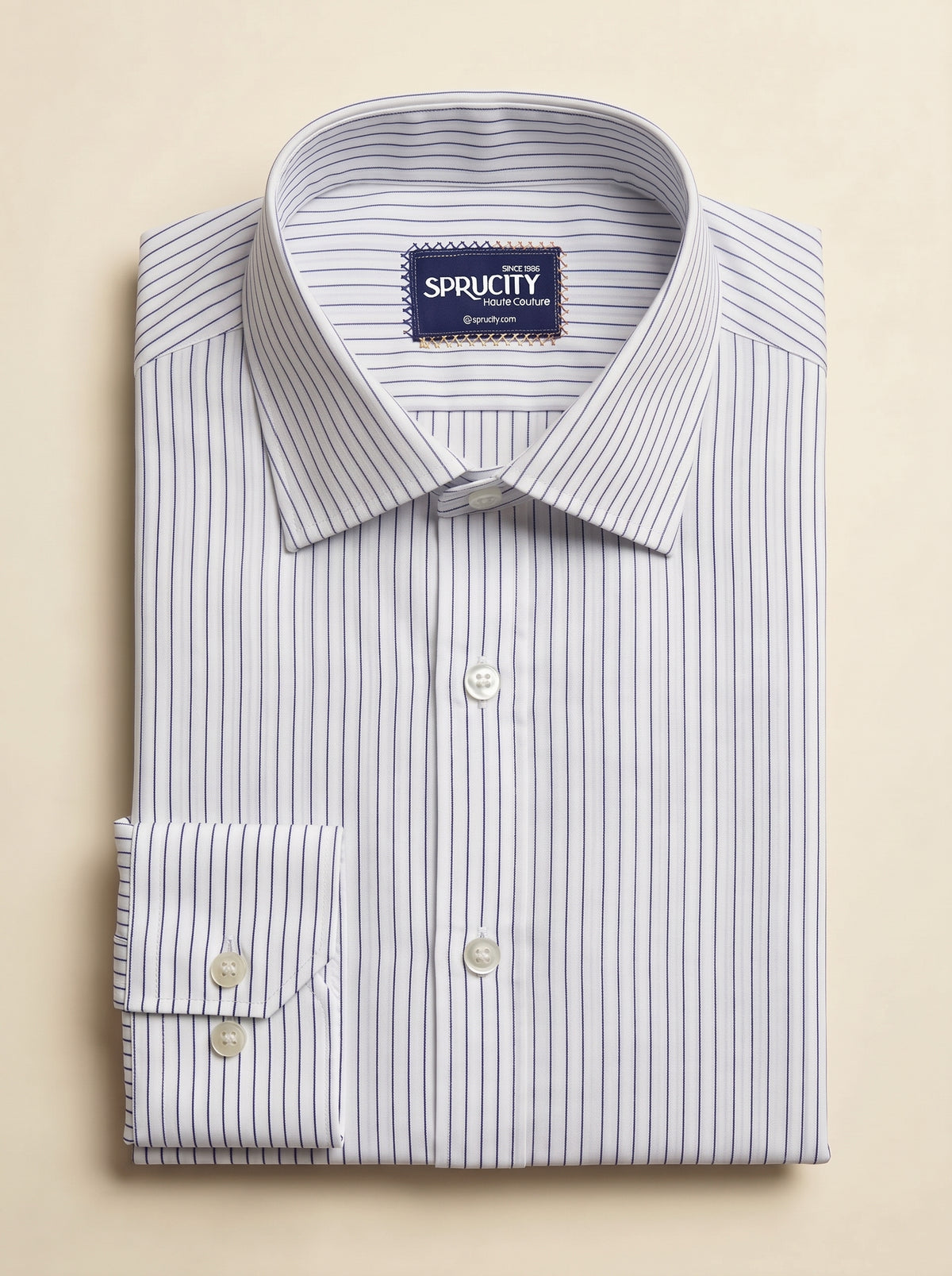 White & Blue Micro-Zigzag Stripe Shirt