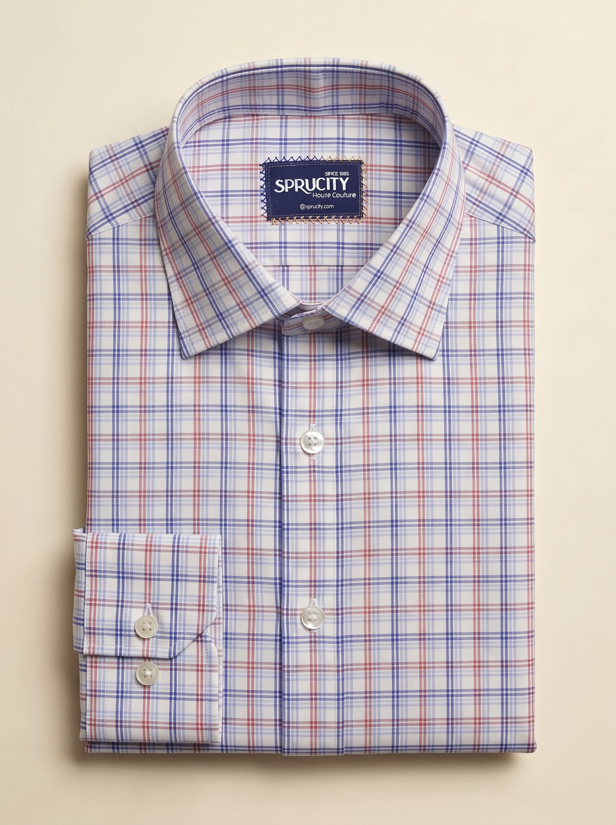 Red & Blue Double Stripe White Check Shirt