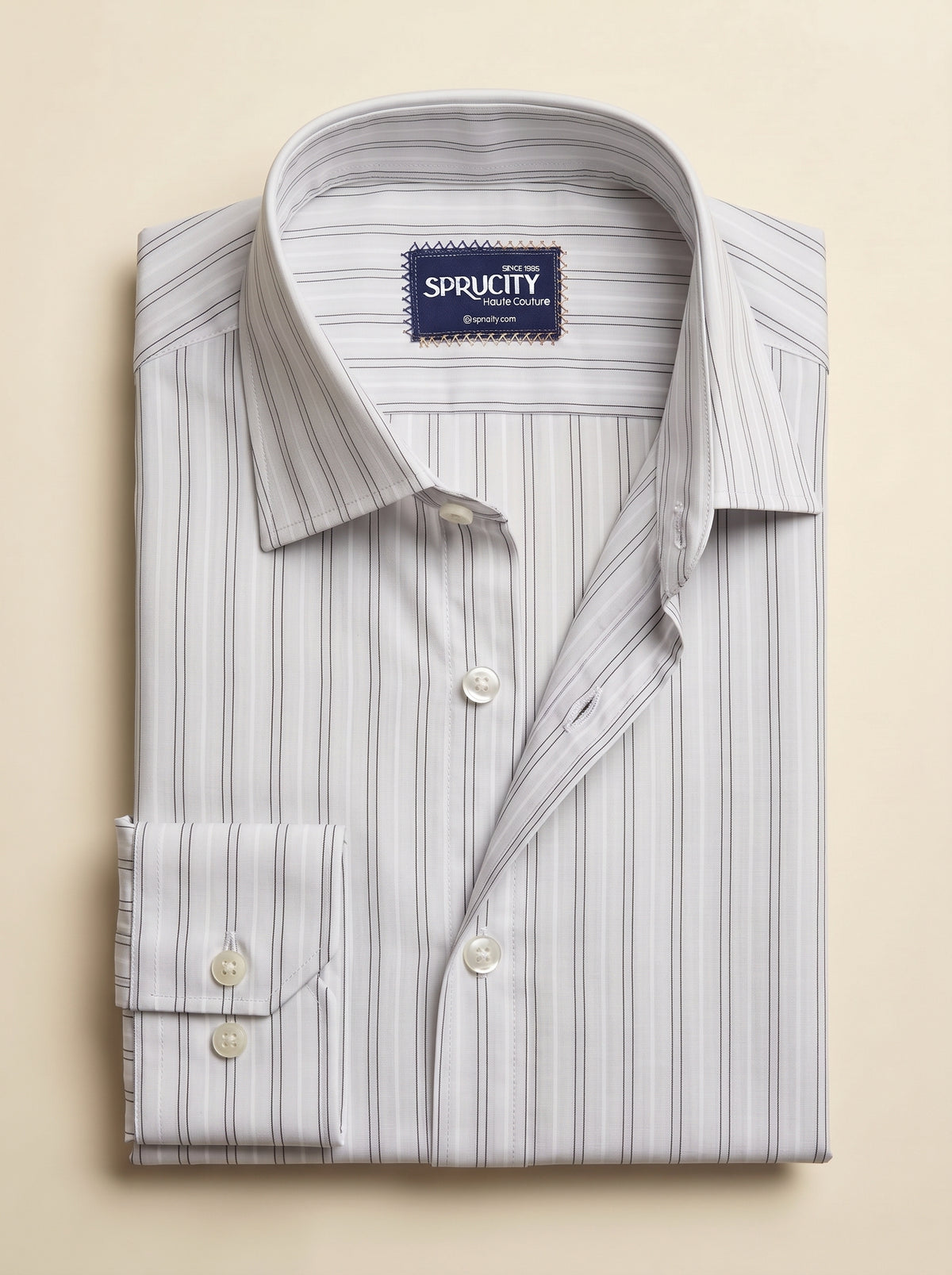 White & Burgundy Double Micro-Zigzag Stripe Shirt