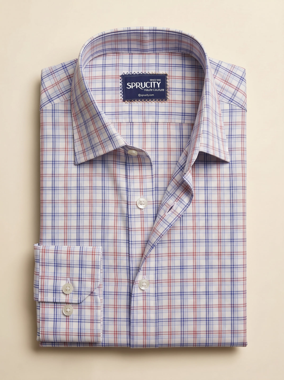 Red & Blue Double Stripe White Check Shirt