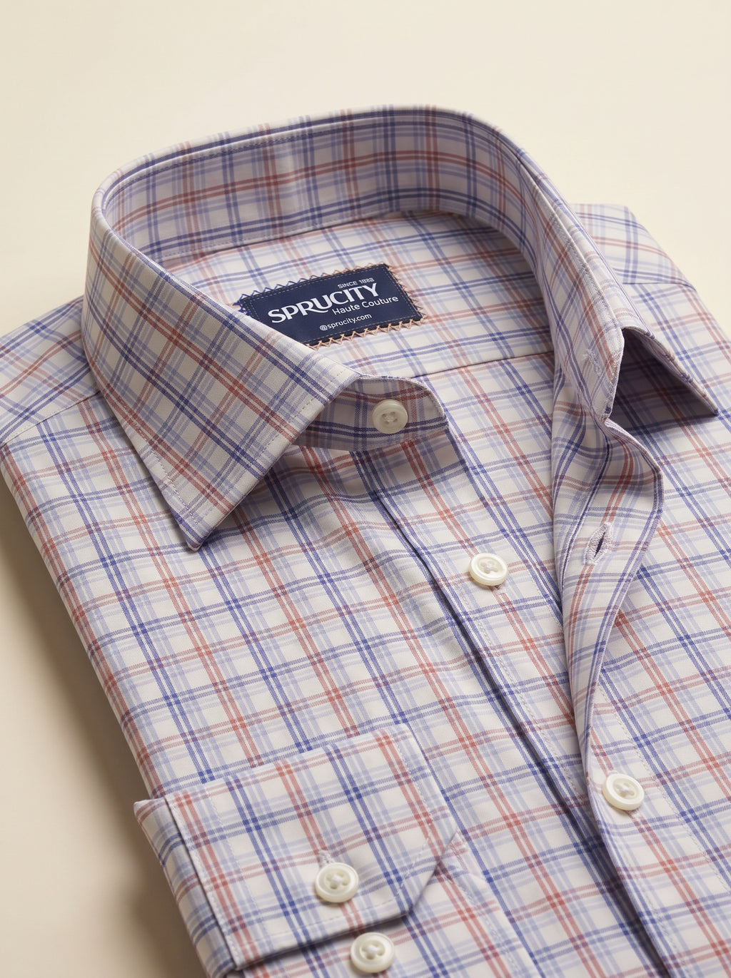 Red & Blue Double Stripe White Check Shirt