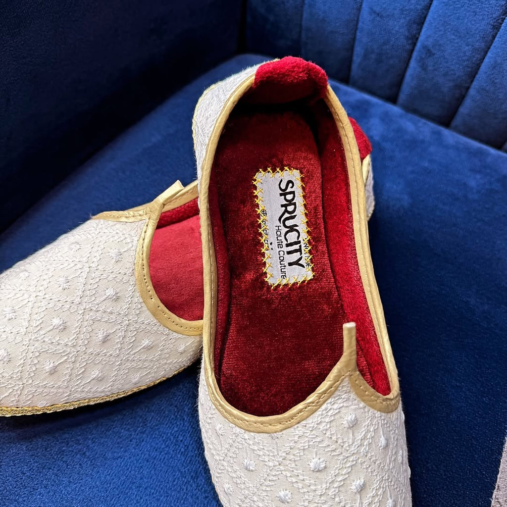 White 3 Piece Shalwar Kameez with Waistcoat & Khussa