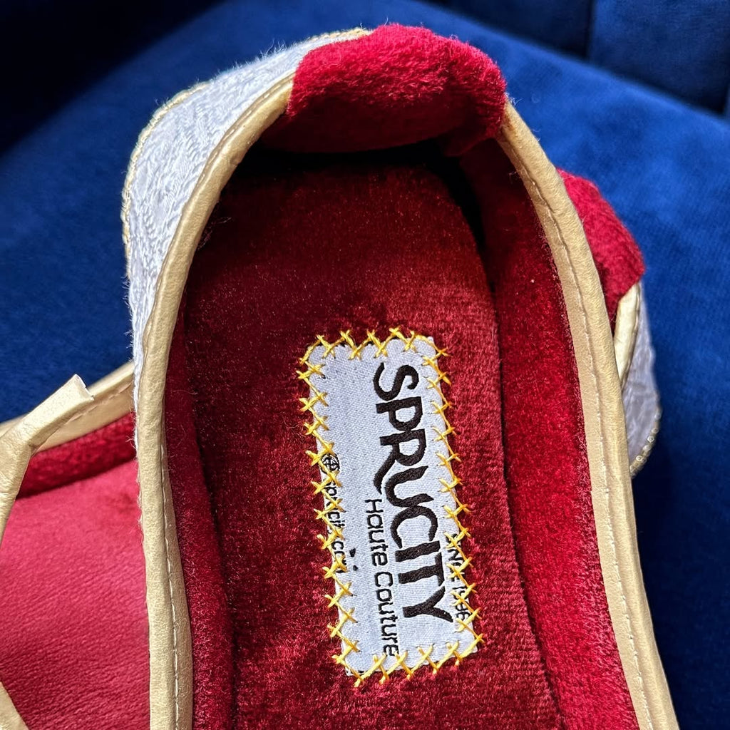 White 3 Piece Shalwar Kameez with Waistcoat & Khussa