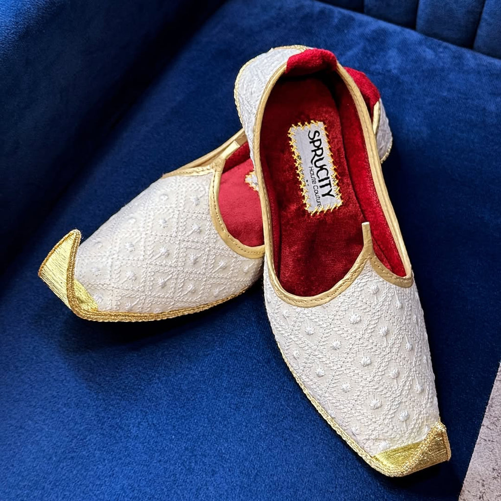 White 3 Piece Shalwar Kameez with Waistcoat & Khussa