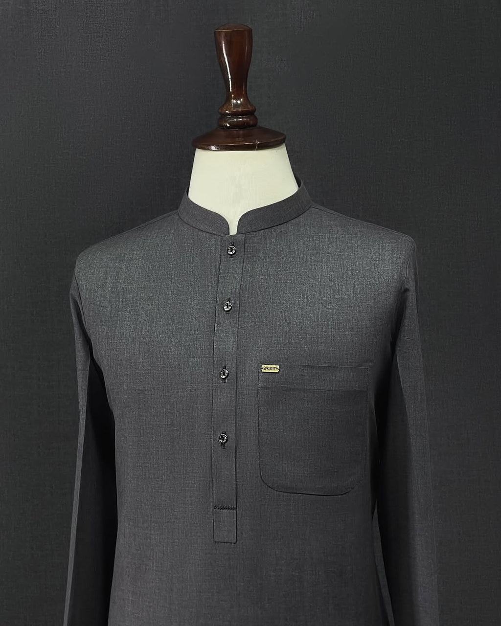 Textured Dark Grey Shalwar Kameez - Sprucity