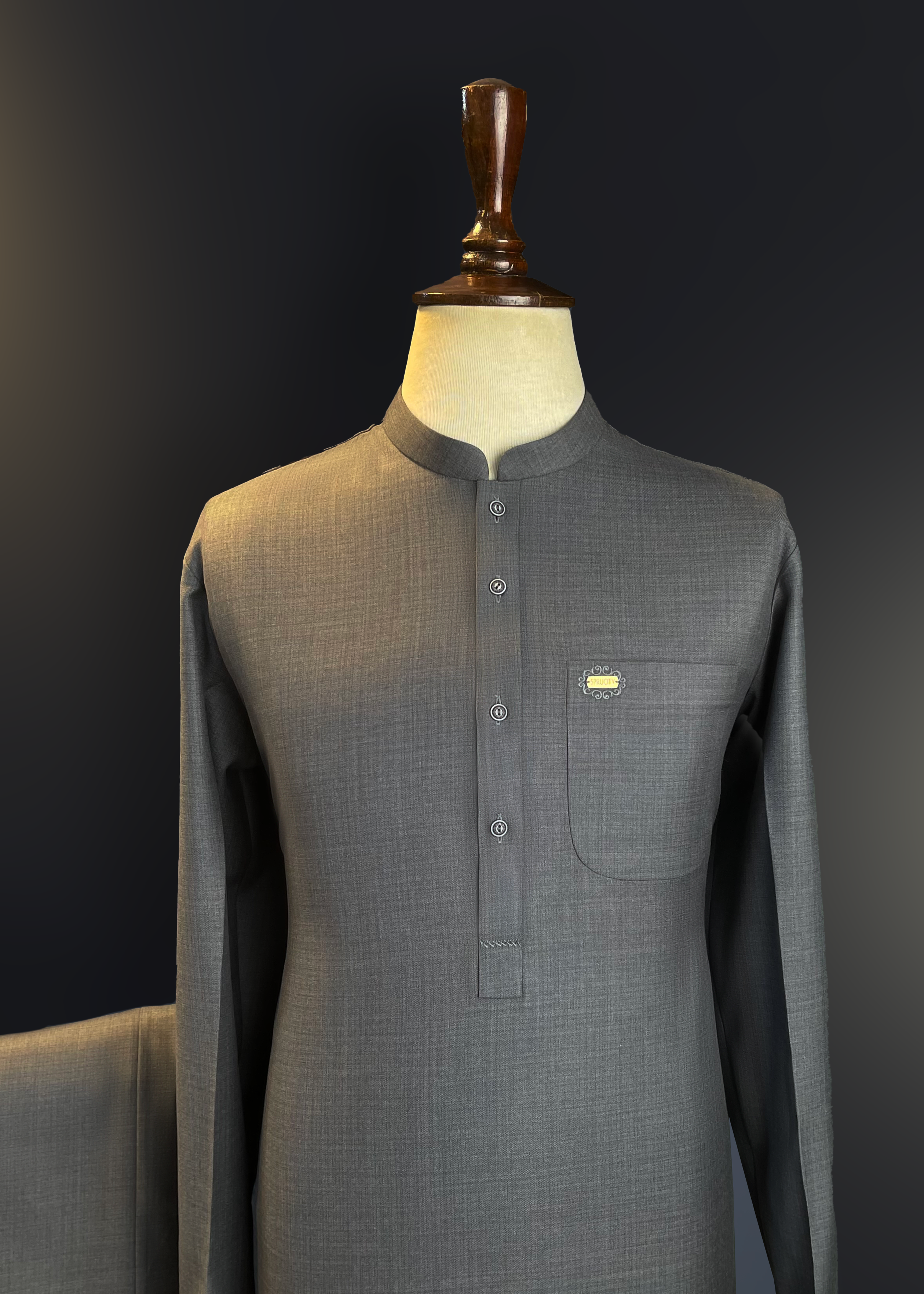 Classic Grey Textured Shalwar Kameez With Matching Waistcoat