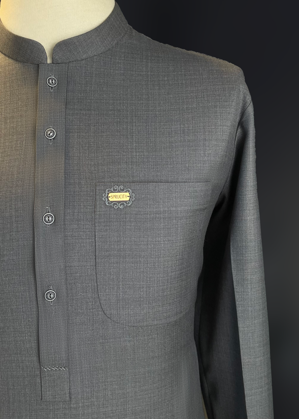 Classic Grey Textured Shalwar Kameez With Matching Waistcoat