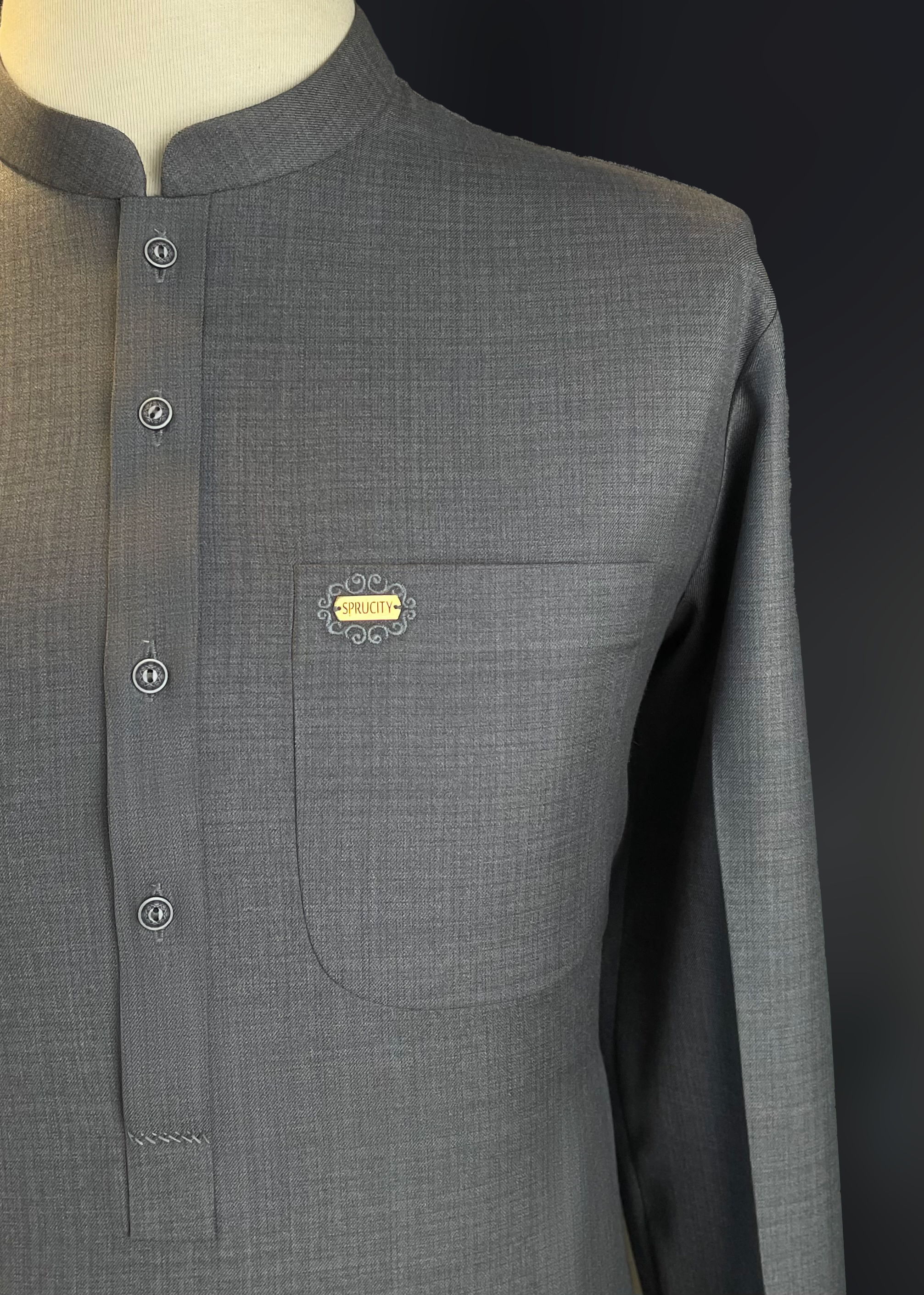Classic Grey Textured Shalwar Kameez With Matching Waistcoat