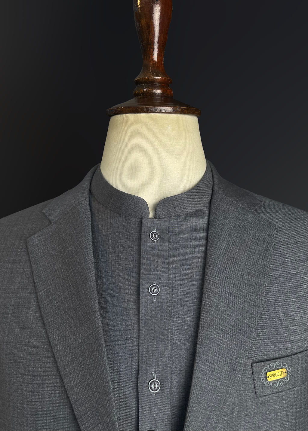 Classic Grey Textured Shalwar Kameez With Matching Waistcoat