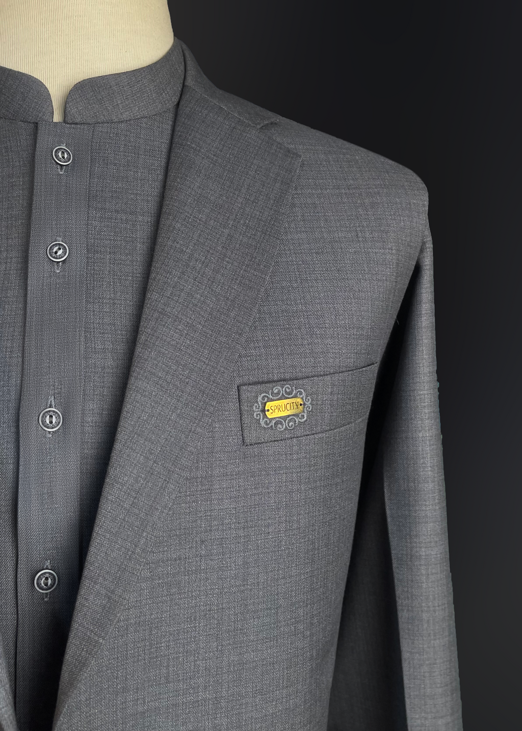 Classic Grey Textured Shalwar Kameez With Matching Waistcoat