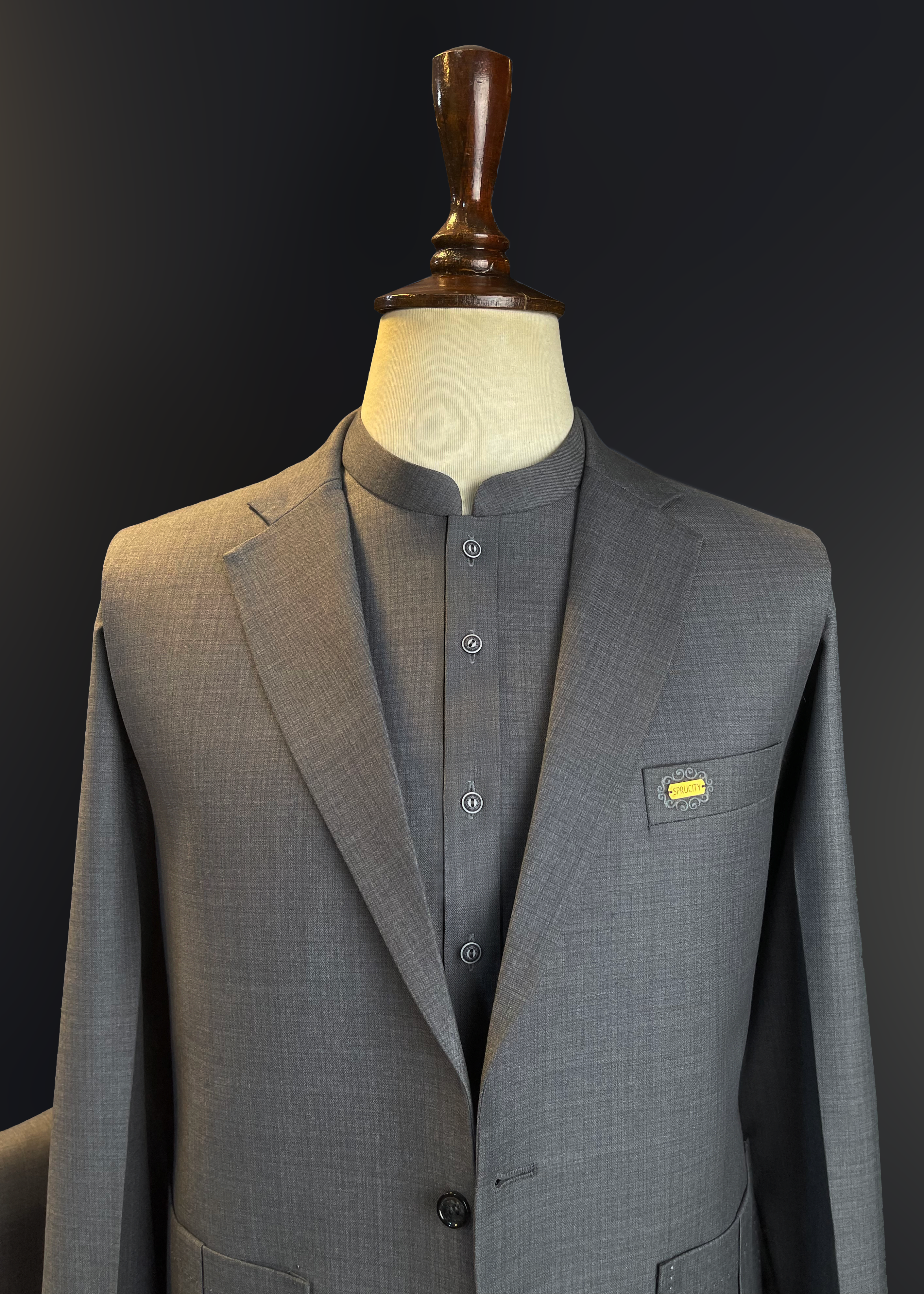 Classic Grey Textured Shalwar Kameez With Matching Waistcoat