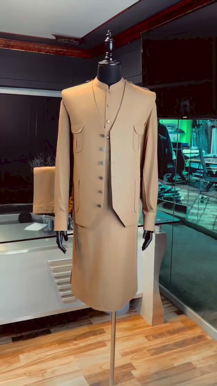 Sandstone Beige Shalwar Kameez with Matching Waistcoat