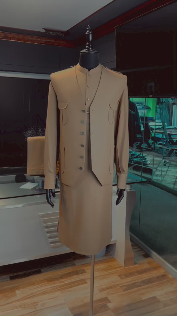 Sandstone Beige Shalwar Kameez with Matching Waistcoat