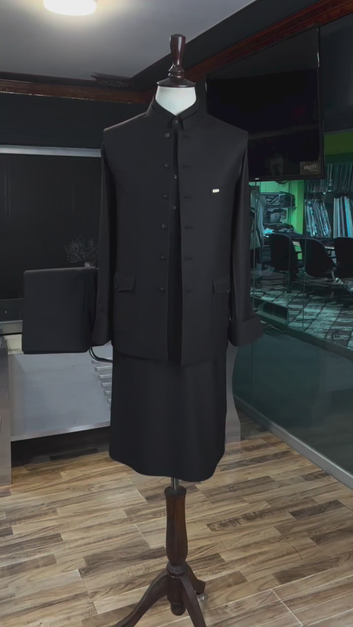 Raven Black Shalwar Kameez with Matching Waistcoat