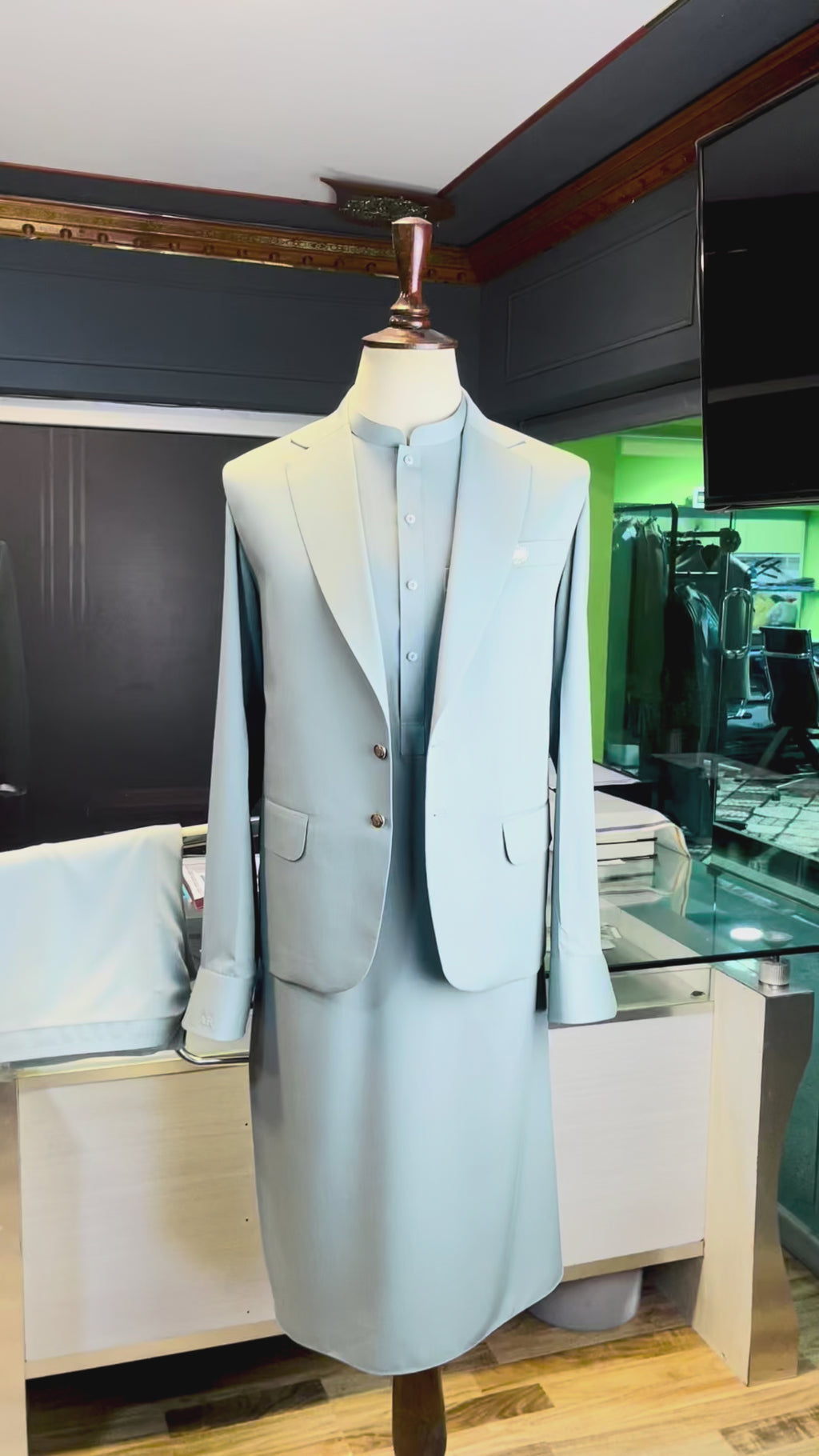 Sage Mist Shalwar Kameez with Matching Waistcoat