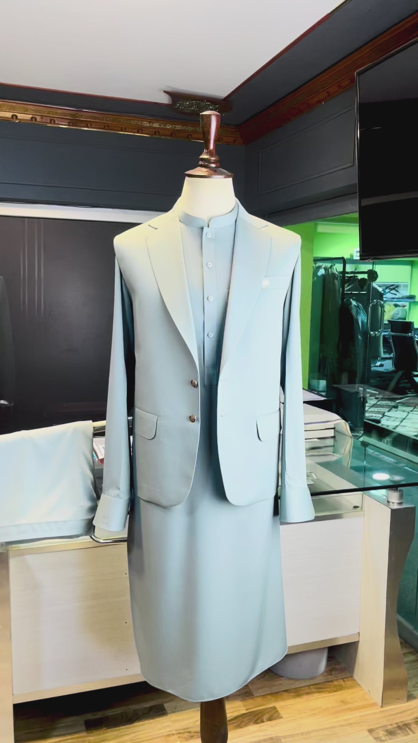 Sage Mist Shalwar Kameez with Matching Waistcoat