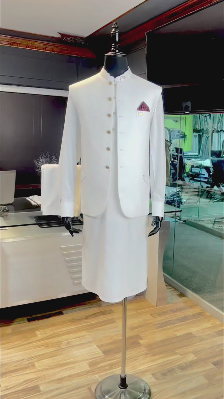 Pearl White Shalwar Kameez with Matching Waistcoat