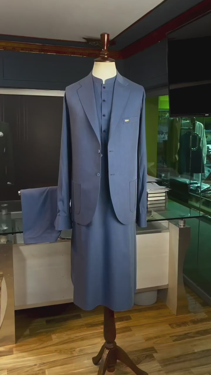 Azure Blue Shalwar Kameez with Matching Waistcoat