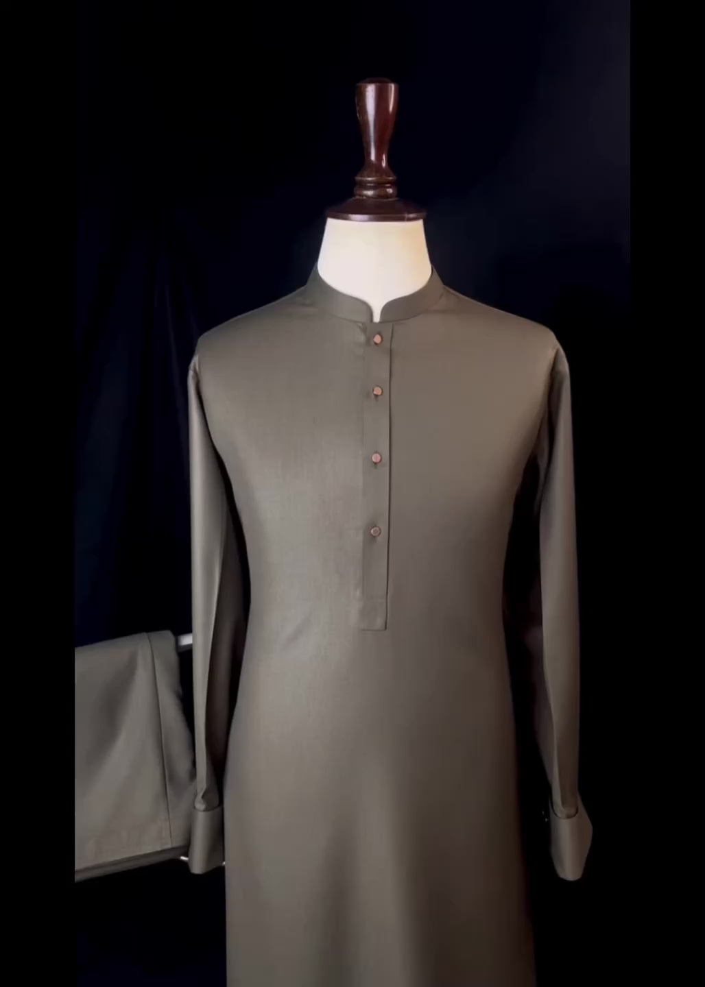 Earthy Olive Green Shalwar Kameez In Imported Suiting Fabric (Winter Collection)