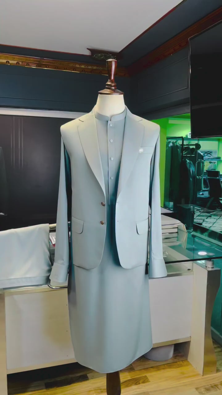 Sage Mist Shalwar Kameez with Matching Waistcoat