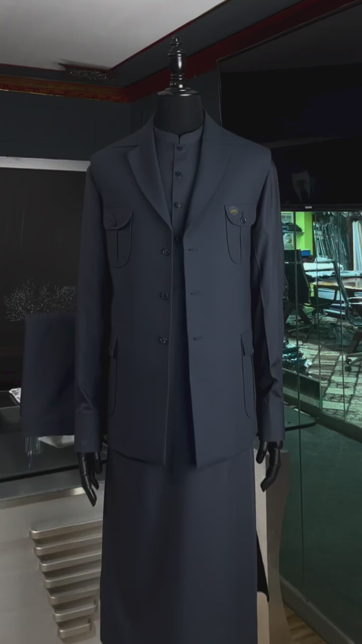 Deep Slate Blue Shalwar Kameez with Matching Waistcoat