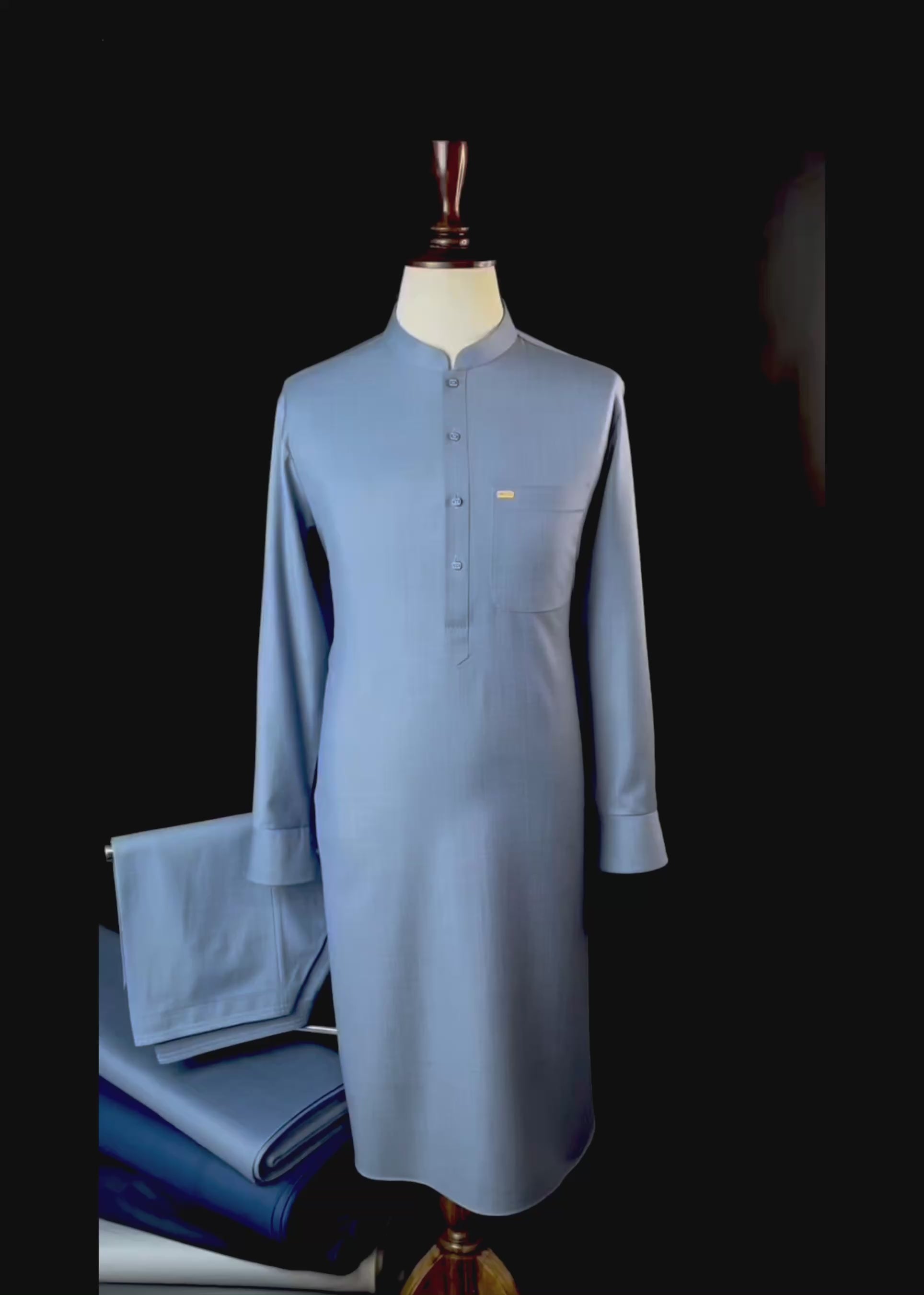 Ashen Indigo Shalwar Kameez In Imported Suiting Fabric (Winter Collection)