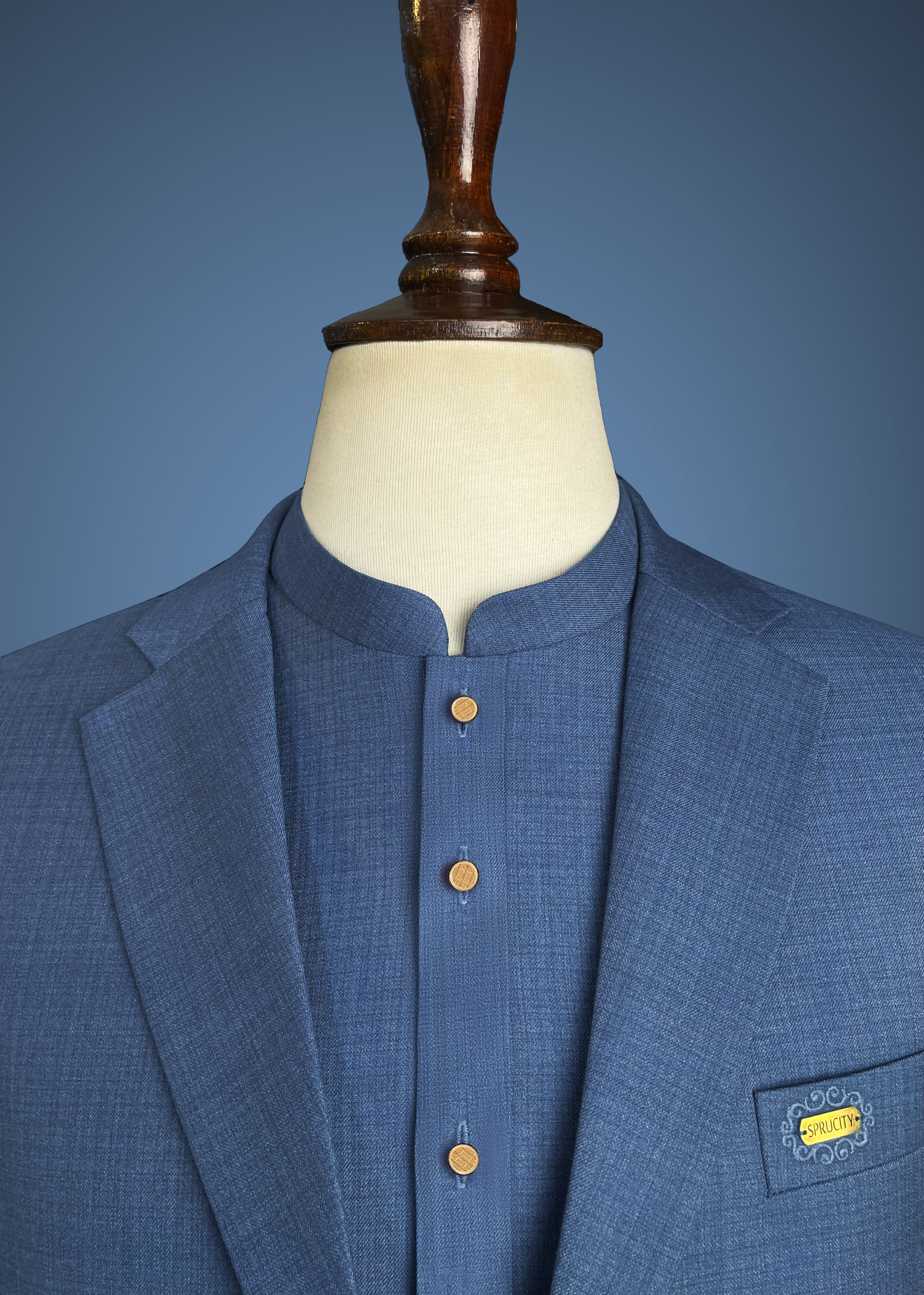 Steel Blue Textured Shalwar Kameez With Matching Waistcoat