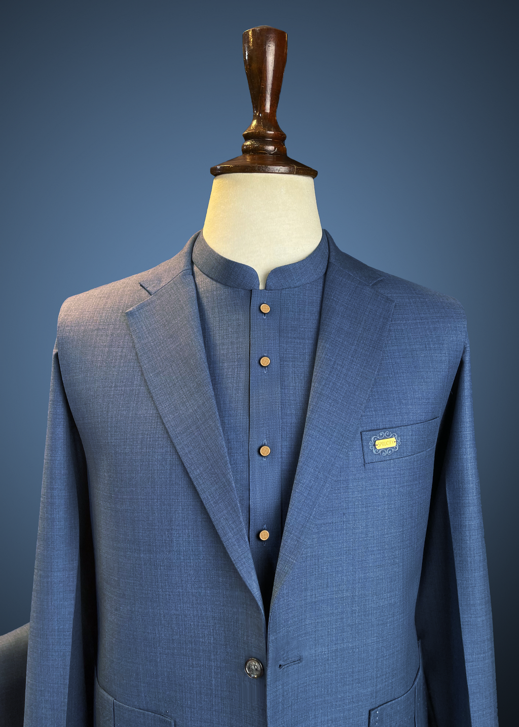 Steel Blue Textured Shalwar Kameez With Matching Waistcoat